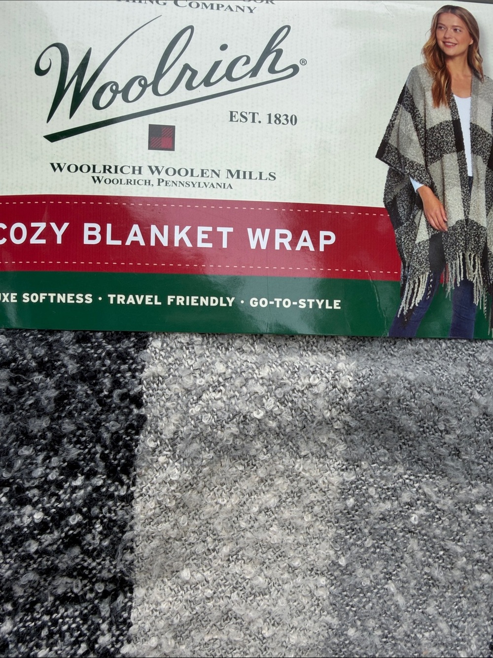 Woolrich Gray Plaid Cozy Blanket Wrap NEW with tags